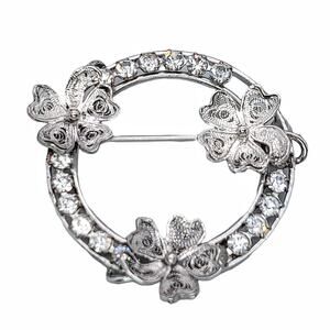Carl-Art Sterling Brooch Circle Wire Flowers Clear Rhinestones Vintage Estate